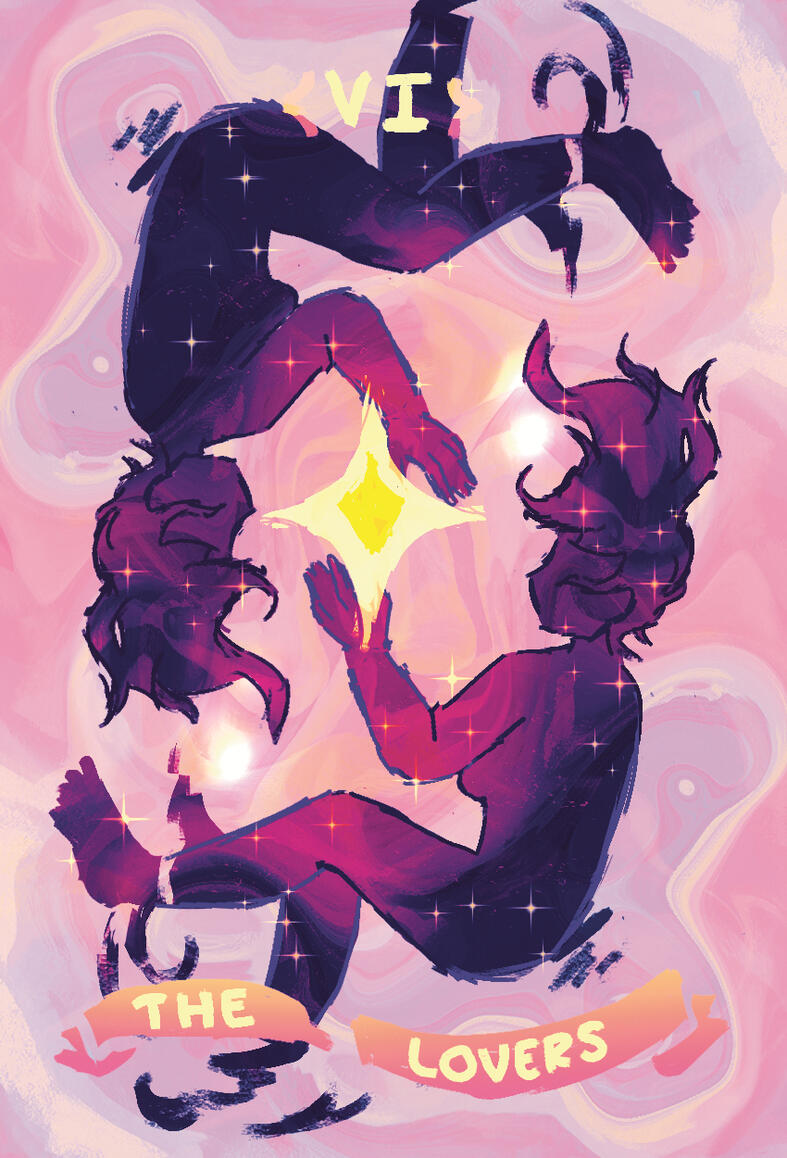 Illustration of Sapphic lesbian the lovers tarot card