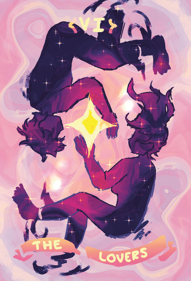 Illustration of M x F the lovers tarot card