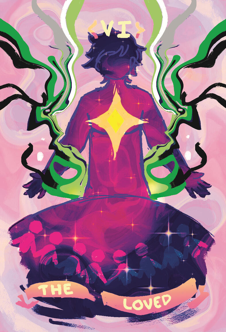 Illustration of Aromantic the loved tarot card variation of the lovers tarot