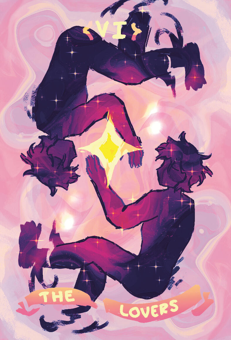 Illustration of MLM Gay the lovers tarot card